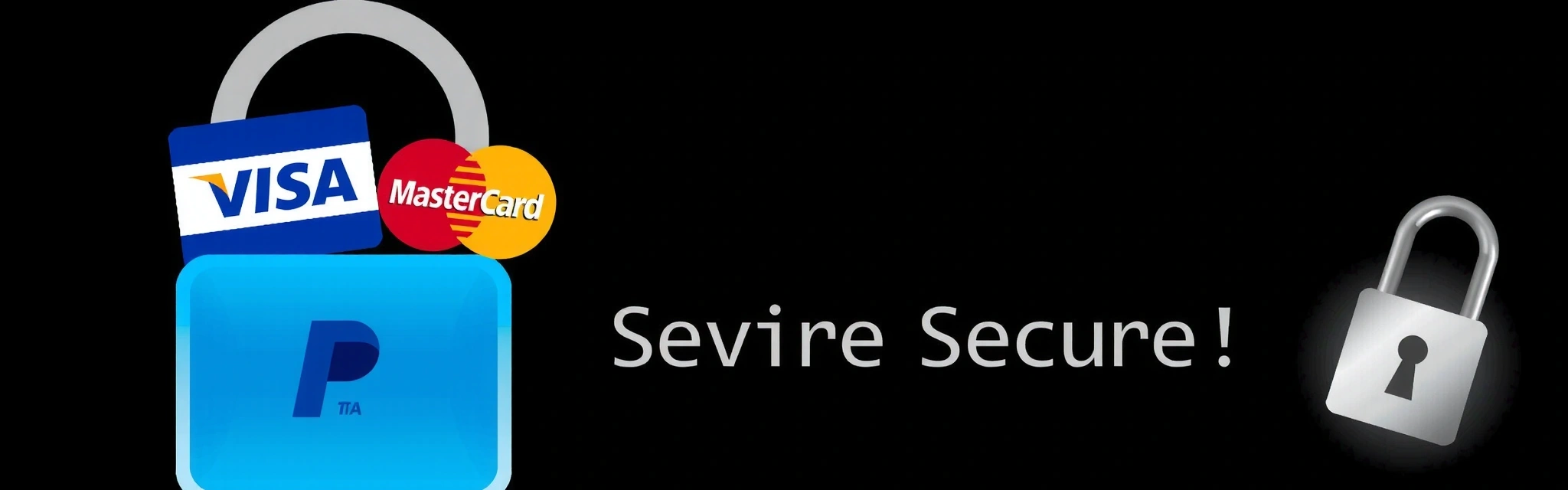 Secure payment icons and a padlock representing a secure checkout process.