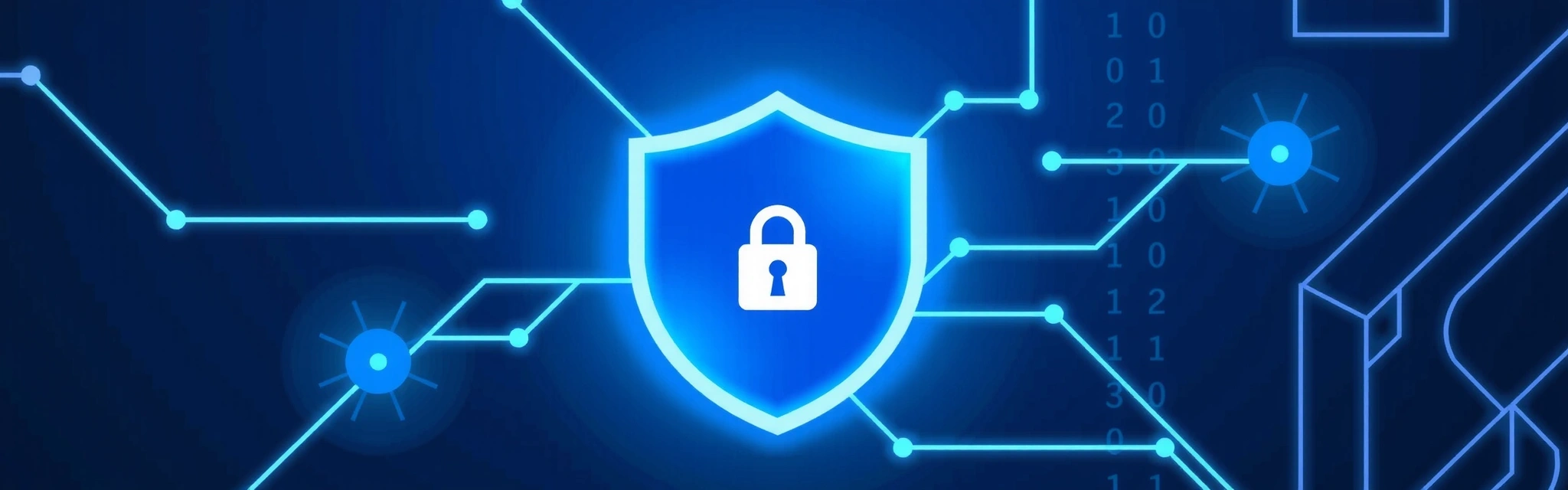 A stylized shield with a lock icon, representing digital privacy and security.